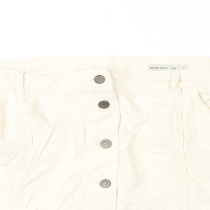 Marks and Spencer Womens Ivory Cotton A-Line Skirt Size 22 Button