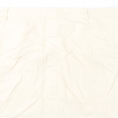 Marks and Spencer Womens Ivory Cotton A-Line Skirt Size 22 Button