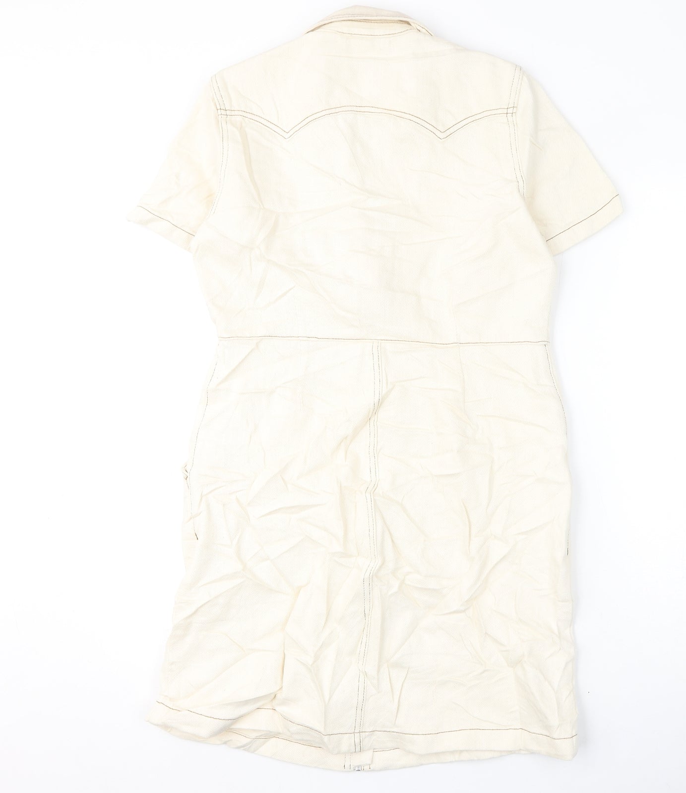 Marks and Spencer Womens Ivory 100% Cotton A-Line Size 10 Collared Zip
