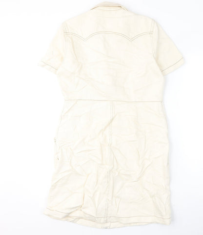 Marks and Spencer Womens Ivory 100% Cotton A-Line Size 10 Collared Zip