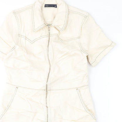 Marks and Spencer Womens Ivory 100% Cotton A-Line Size 10 Collared Zip