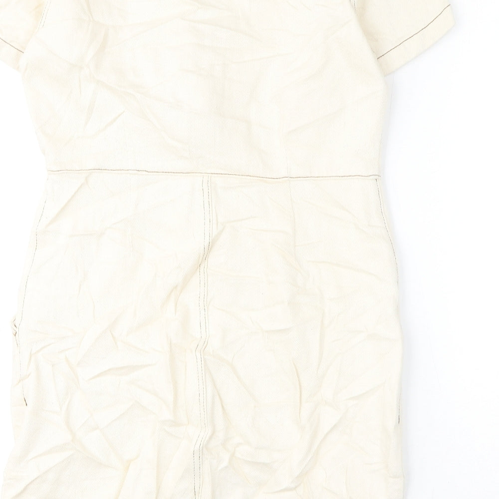 Marks and Spencer Womens Ivory 100% Cotton A-Line Size 10 Collared Zip