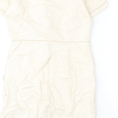 Marks and Spencer Womens Ivory 100% Cotton A-Line Size 10 Collared Zip