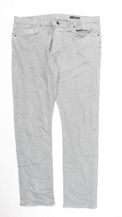Marks and Spencer Mens Grey Cotton Straight Jeans Size 40 in L33 in Slim Zip
