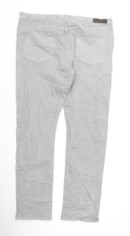 Marks and Spencer Mens Grey Cotton Straight Jeans Size 40 in L33 in Slim Zip