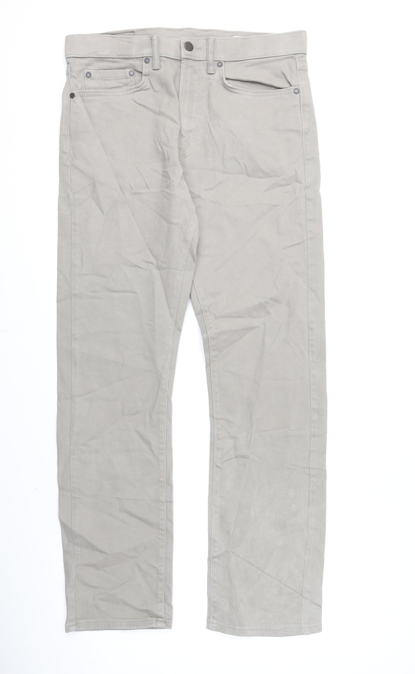 Marks and Spencer Mens Grey Cotton Straight Jeans Size 32 in L31 in Regular Zip