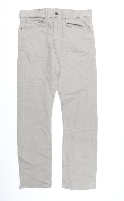 Marks and Spencer Mens Grey Cotton Straight Jeans Size 32 in L31 in Regular Zip