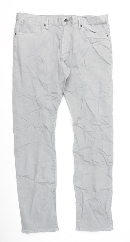 Marks and Spencer Mens Grey Cotton Straight Jeans Size 36 in L33 in Slim Zip