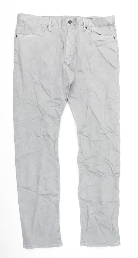 Marks and Spencer Mens Grey Cotton Straight Jeans Size 36 in L33 in Slim Zip