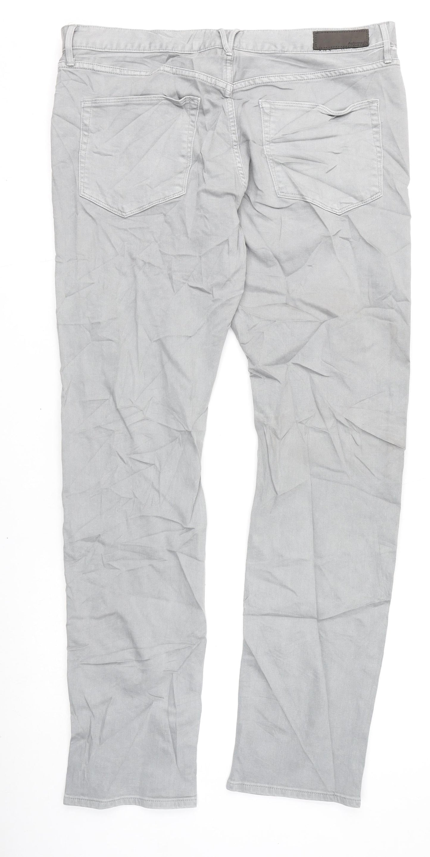 Marks and Spencer Mens Grey Cotton Straight Jeans Size 36 in L33 in Slim Zip