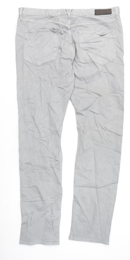 Marks and Spencer Mens Grey Cotton Straight Jeans Size 36 in L33 in Slim Zip