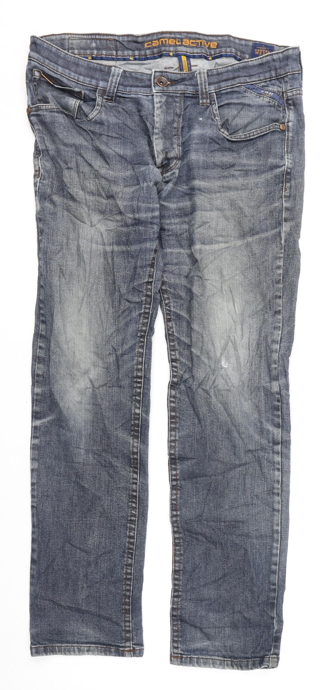 Camel Active Mens Blue Cotton Straight Jeans Size 36 in L29 in Regular Zip