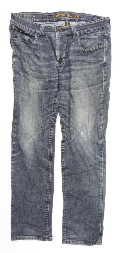 Camel Active Mens Blue Cotton Straight Jeans Size 36 in L29 in Regular Zip