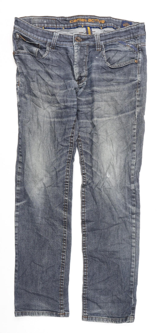 Camel Active Mens Blue Cotton Straight Jeans Size 36 in L29 in Regular Zip