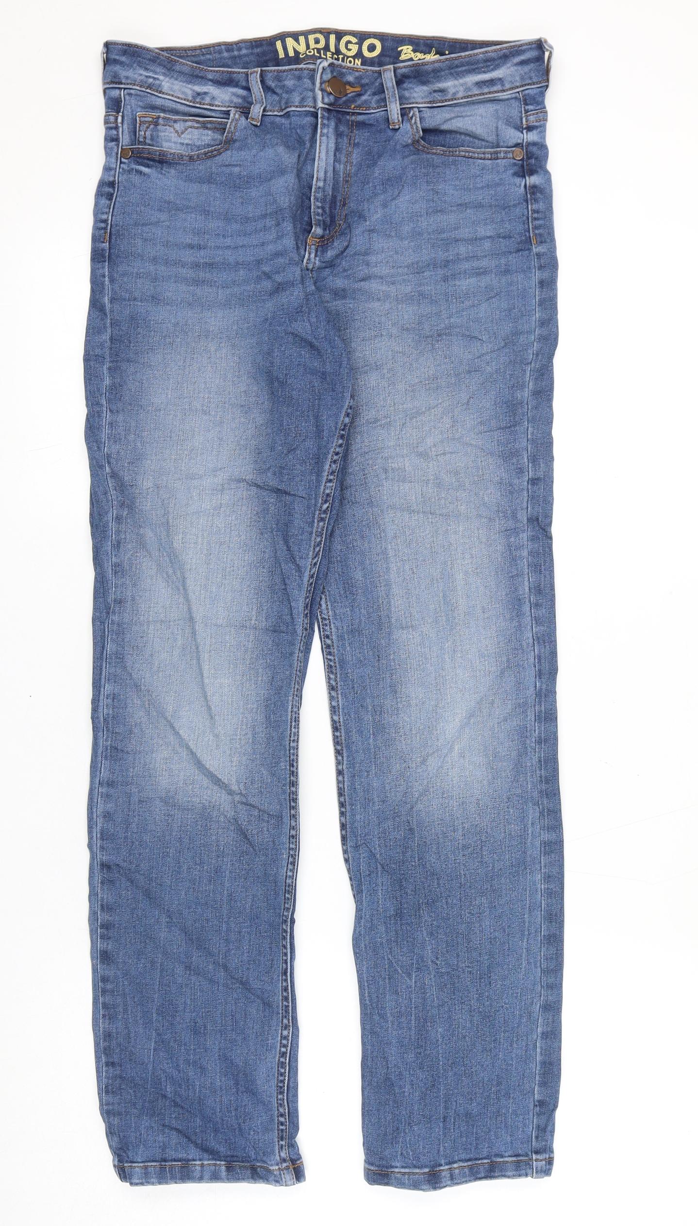 Indigo Womens Blue Cotton Boyfriend Jeans Size 8 L26 in Regular Zip