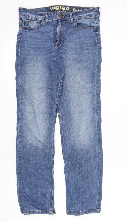 Indigo Womens Blue Cotton Boyfriend Jeans Size 8 L26 in Regular Zip