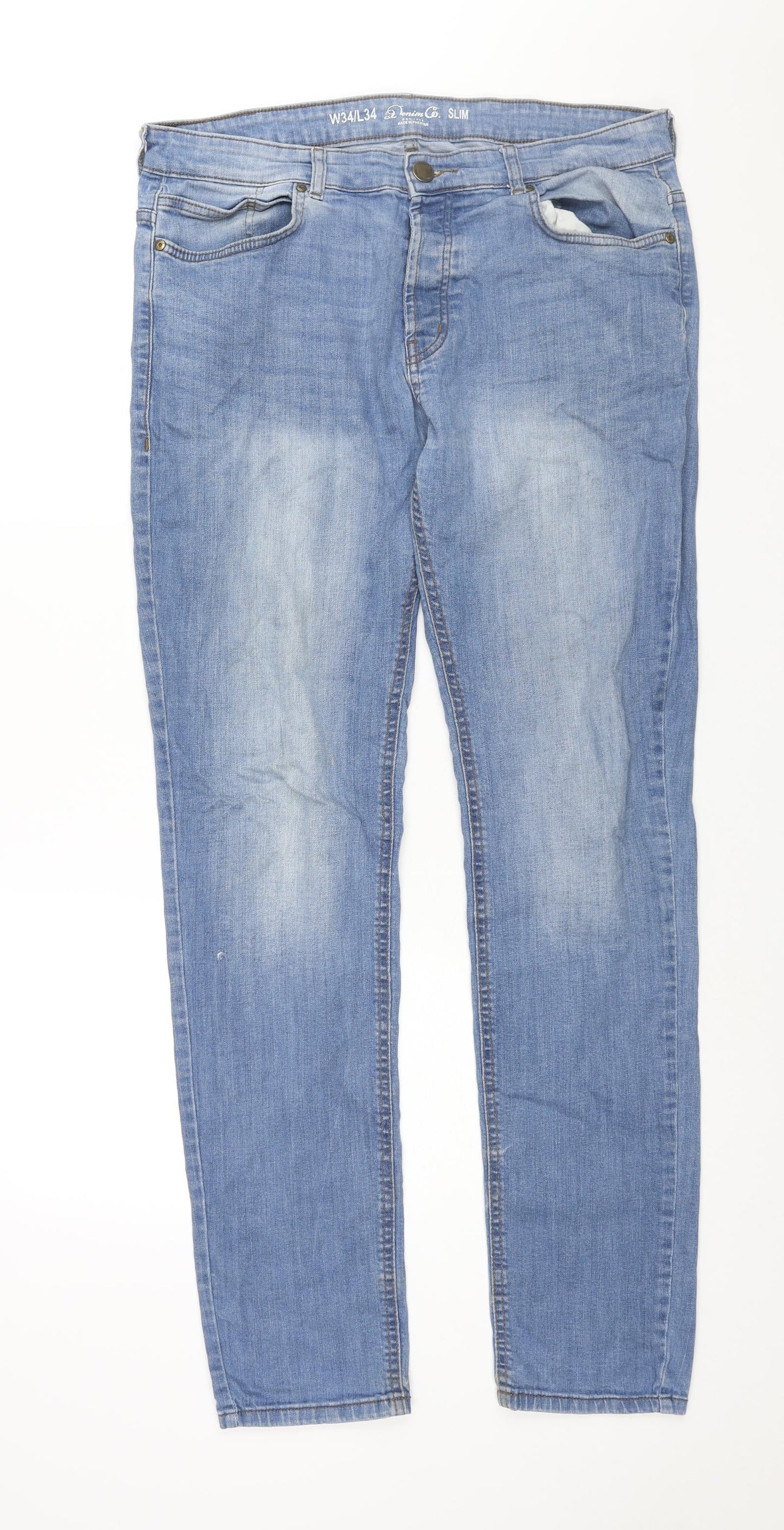 Denim & Co. Mens Blue Cotton Straight Jeans Size 34 in L33 in Regular Zip