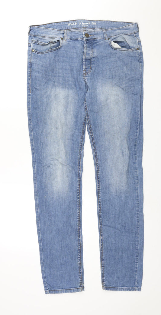 Denim & Co. Mens Blue Cotton Straight Jeans Size 34 in L33 in Regular Zip