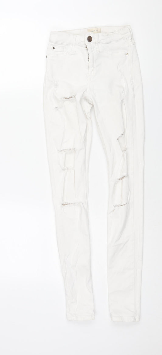 River Island Womens White Cotton Skinny Jeans Size 6 L30 in Regular Zip