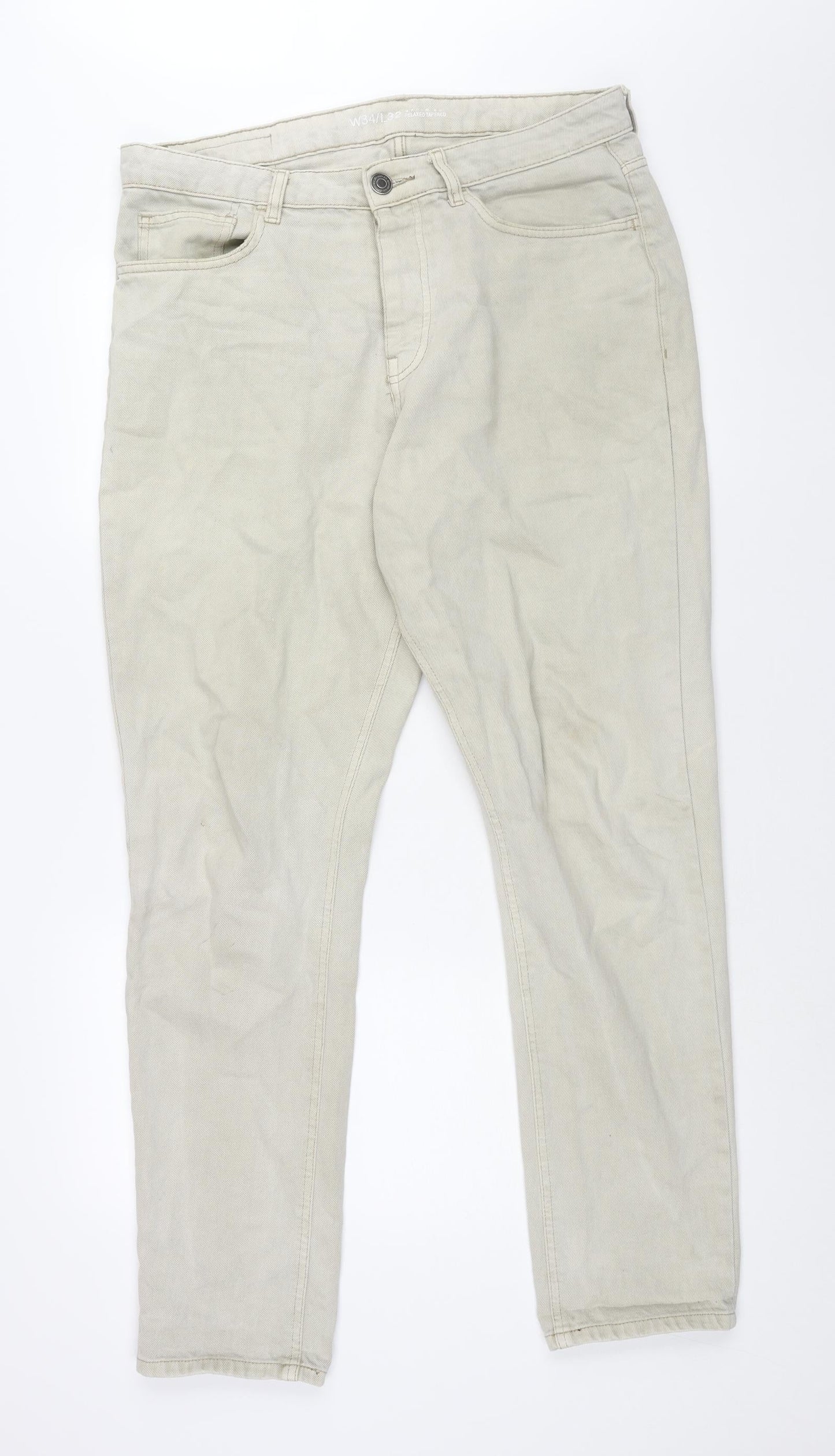 Denim & Co. Mens Beige Cotton Straight Jeans Size 34 in L32 in Regular Zip