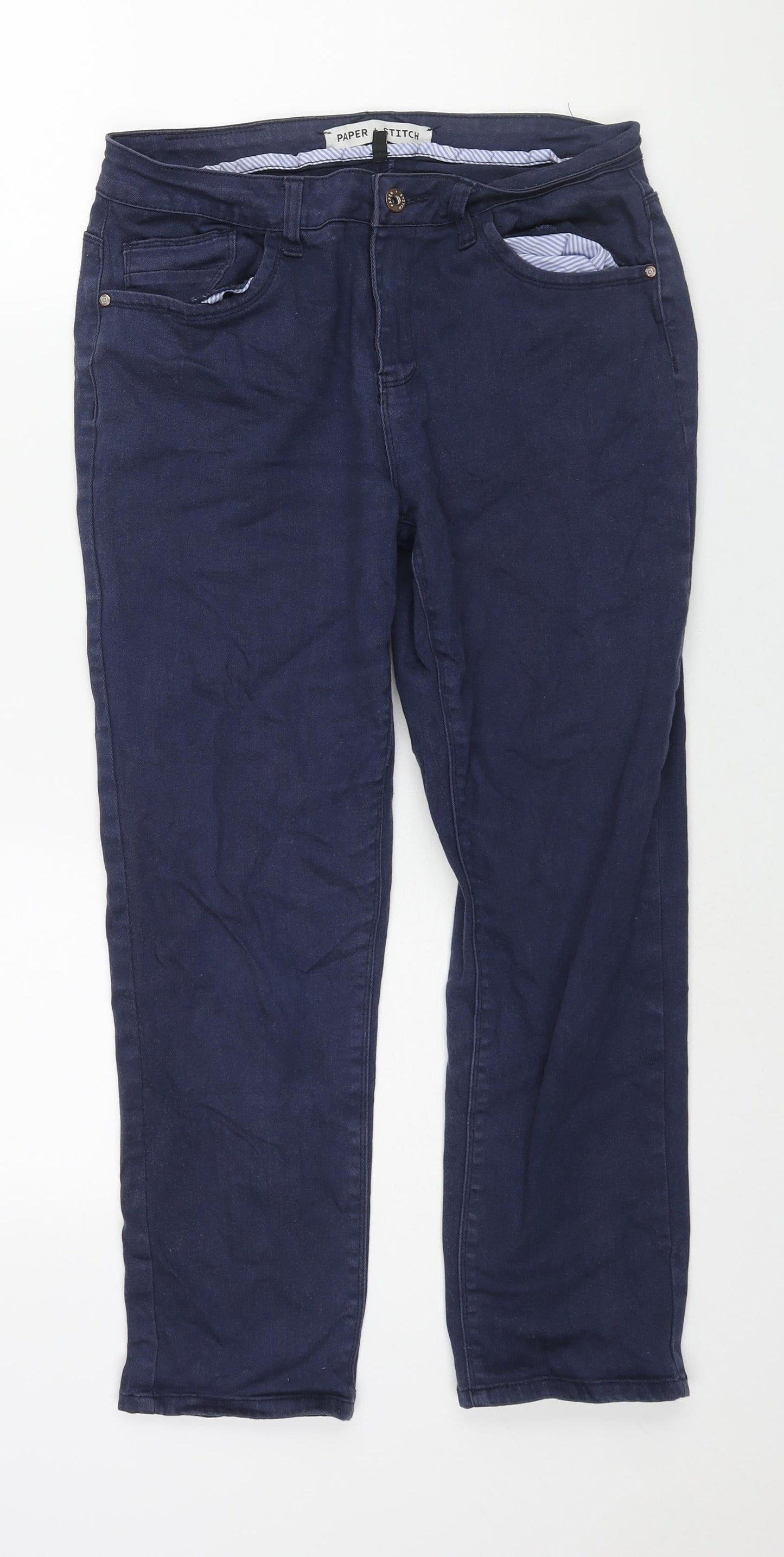Paper + Stitch Womens Blue Cotton Straight Jeans Size 14 L25 in Regular Zip