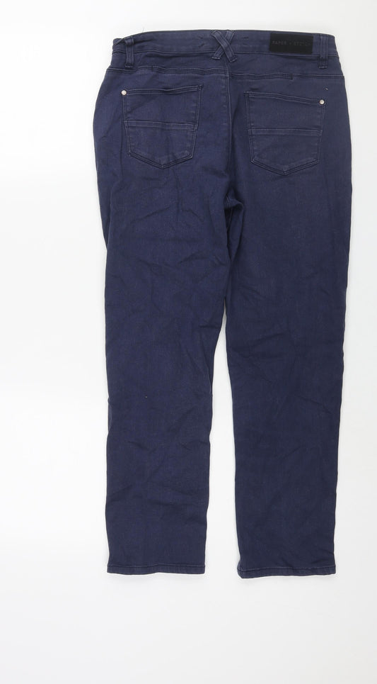Paper + Stitch Womens Blue Cotton Straight Jeans Size 14 L25 in Regular Zip