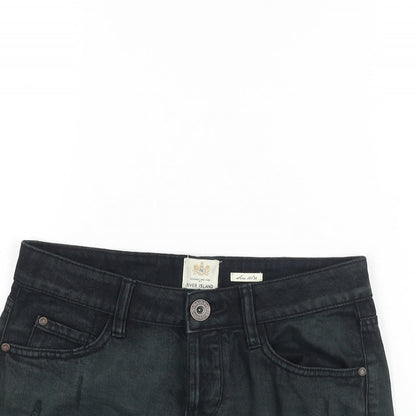 River Island Womens Green Cotton Hot Pants Shorts Size 10 Regular Button - Raw Hem