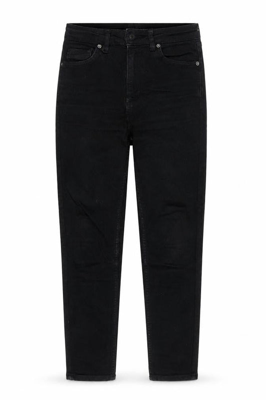 Front view of BDG women’s black cotton skinny jeans, size UK 27, in, 30-inch leg regular zip