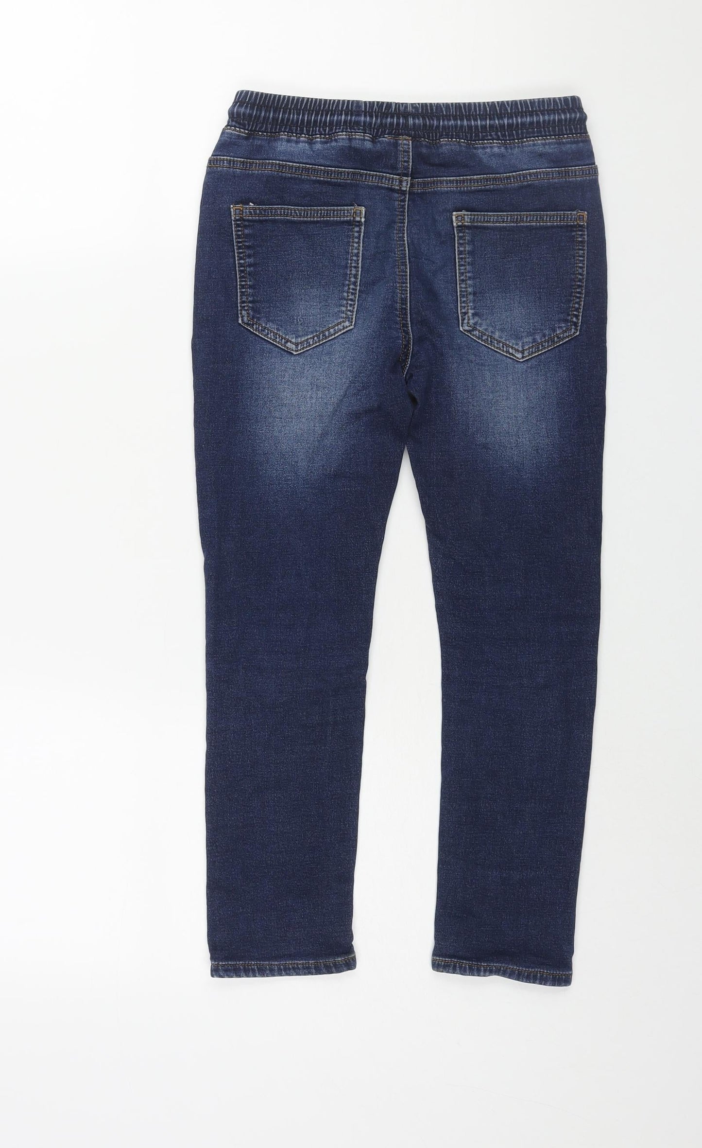 NEXT Boys Blue Cotton Tapered Jeans Size 9 Months L21 in Regular Drawstring - Distressed