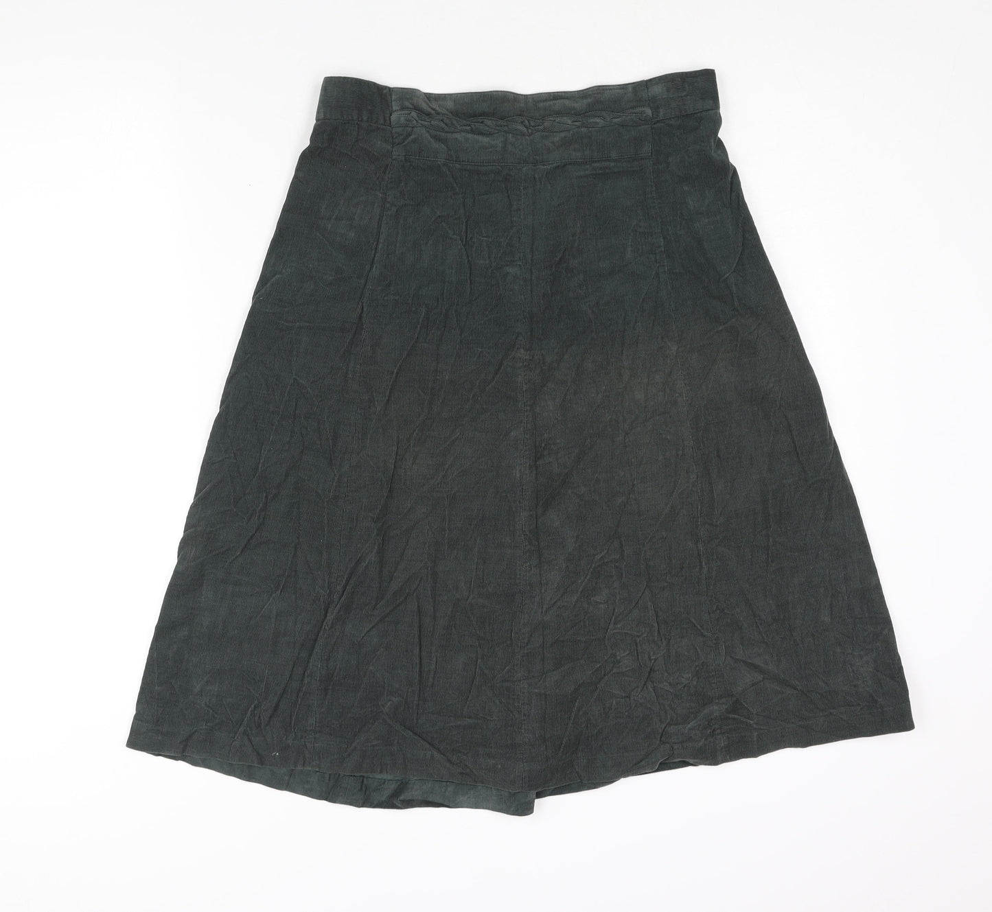 Patra Womens Green Cotton A-Line Skirt Size L Zip - Plait Waistband Detail