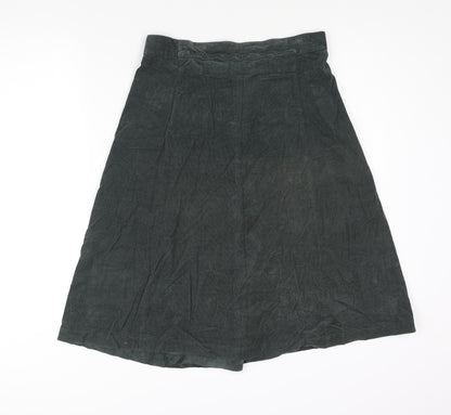 Patra Womens Green Cotton A-Line Skirt Size L Zip - Plait Waistband Detail