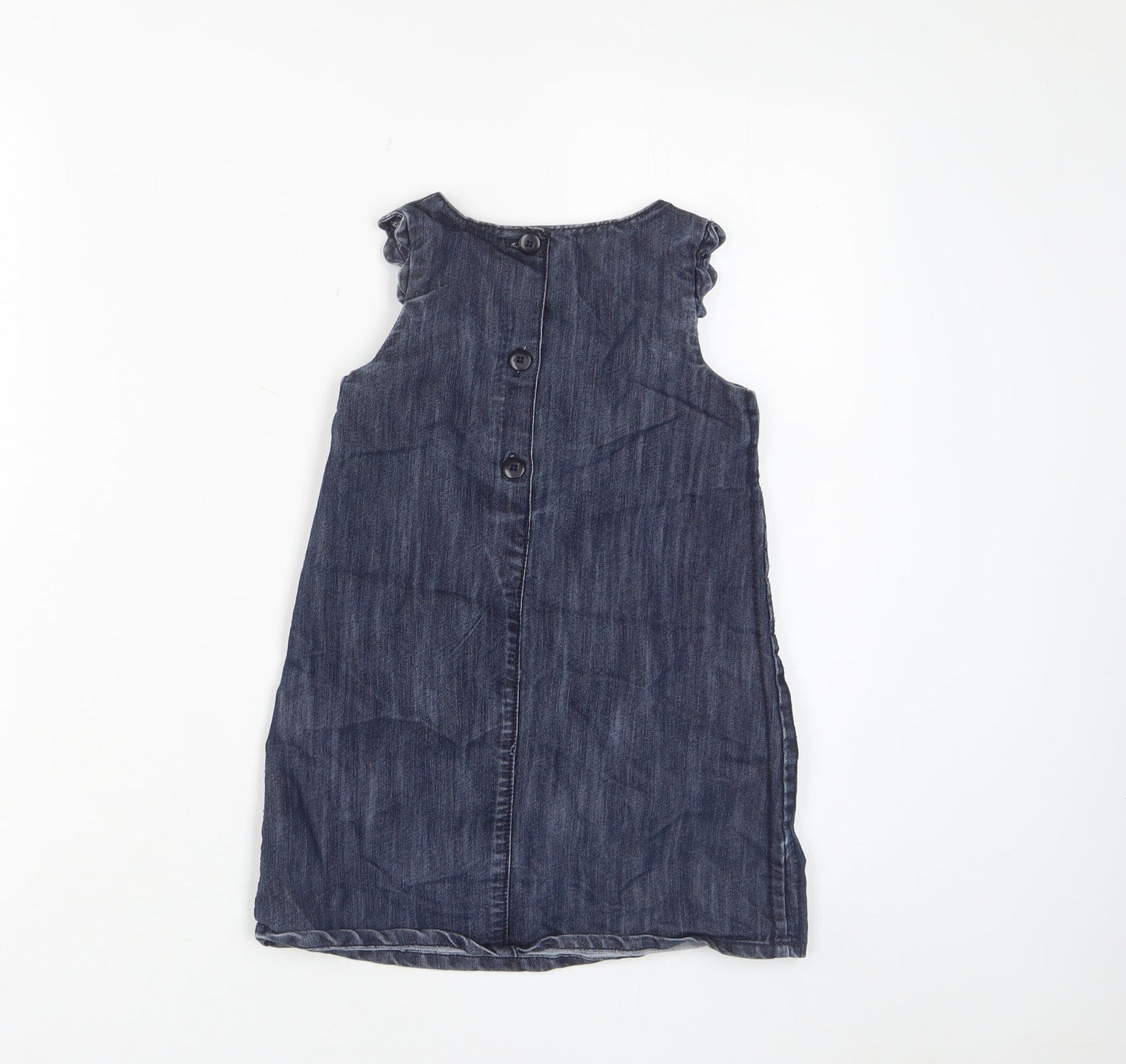 NEXT Girls Blue Cotton A-Line Size 3-4 Years Crew Neck Button - Pockets, Buttons