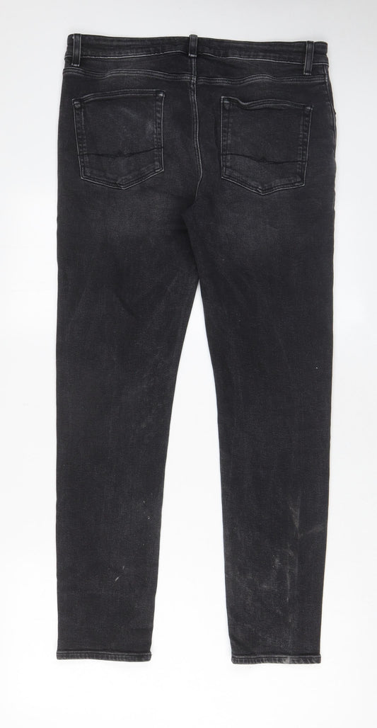 ASOS Mens Grey Cotton Tapered Jeans Size 30 in L30 in Regular Zip - Pockets, Belt Loops