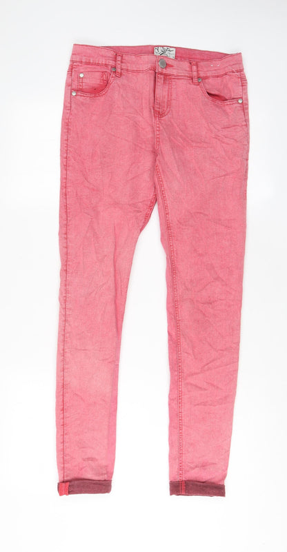 Miss Selfridge Womens Pink Cotton Skinny Jeans Size 12 L29 in Regular Zip - Pockets