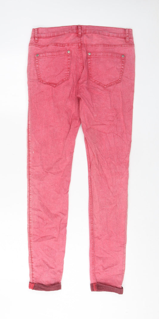 Miss Selfridge Womens Pink Cotton Skinny Jeans Size 12 L29 in Regular Zip - Pockets