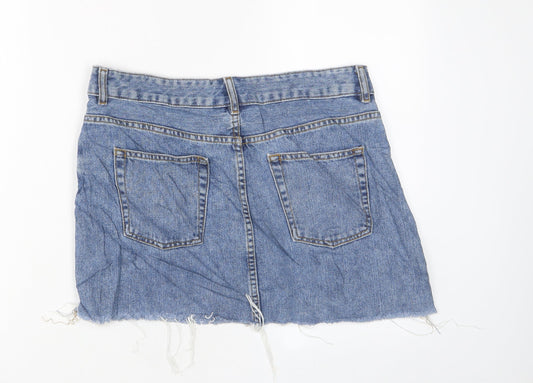 ASOS Womens Blue Cotton A-Line Skirt Size 10 Zip - Pockets
