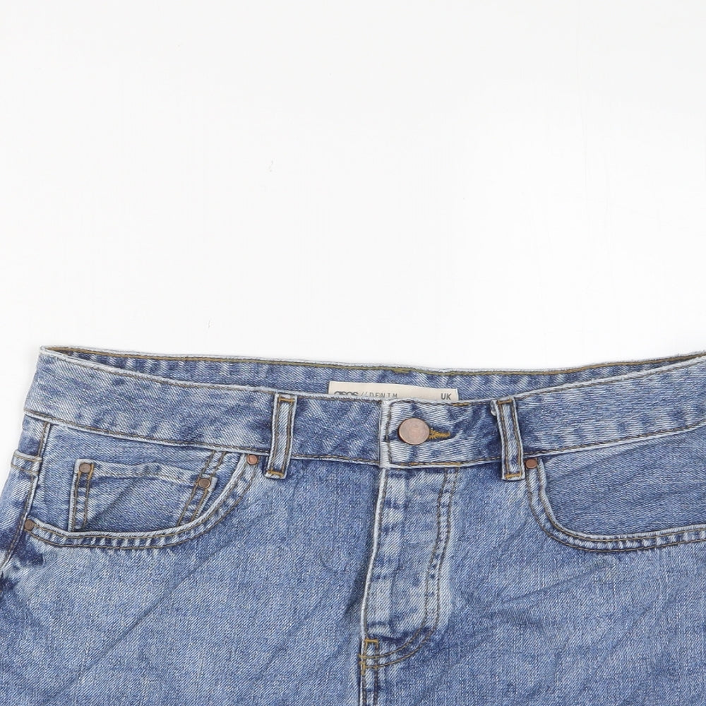 ASOS Womens Blue Cotton A-Line Skirt Size 10 Zip - Pockets