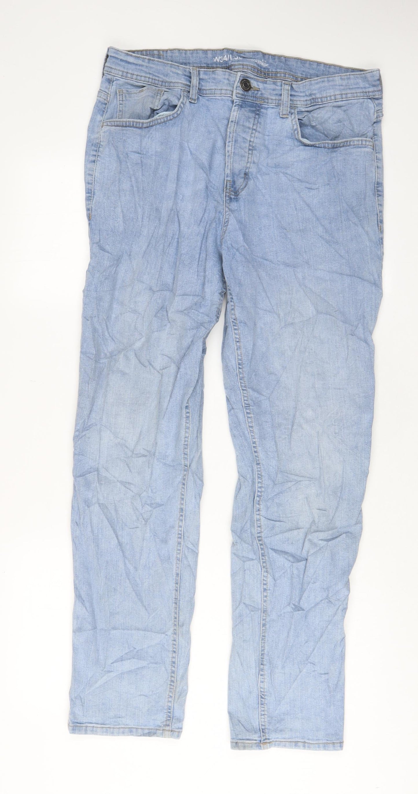 Denim & Co. Mens Blue Cotton Straight Jeans Size 34 in L30 in Regular Button - Pockets