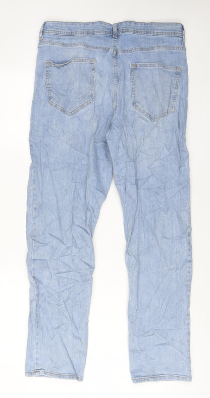 Denim & Co. Mens Blue Cotton Straight Jeans Size 34 in L30 in Regular Button - Pockets