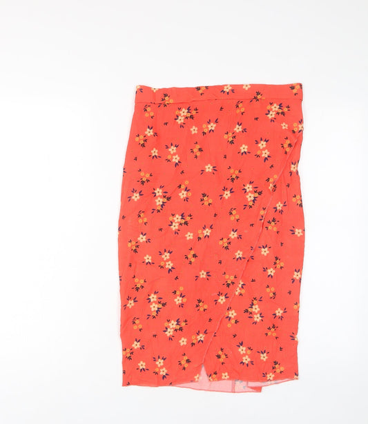 PRETTYLITTLETHING Womens Red Floral Polyester Wrap Skirt Size 10 Zip