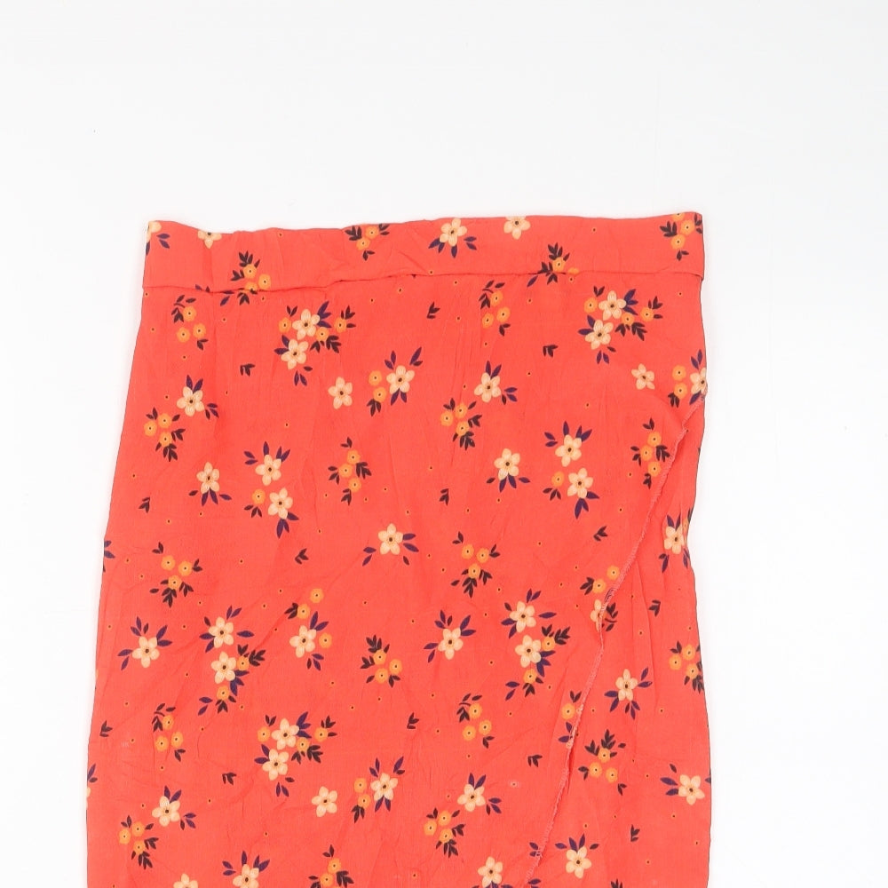 PRETTYLITTLETHING Womens Red Floral Polyester Wrap Skirt Size 10 Zip