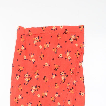 PRETTYLITTLETHING Womens Red Floral Polyester Wrap Skirt Size 10 Zip