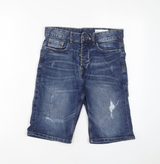 Denim & Co. Mens Blue Cotton Bermuda Shorts Size 28 in L11 in Slim Button - Pockets