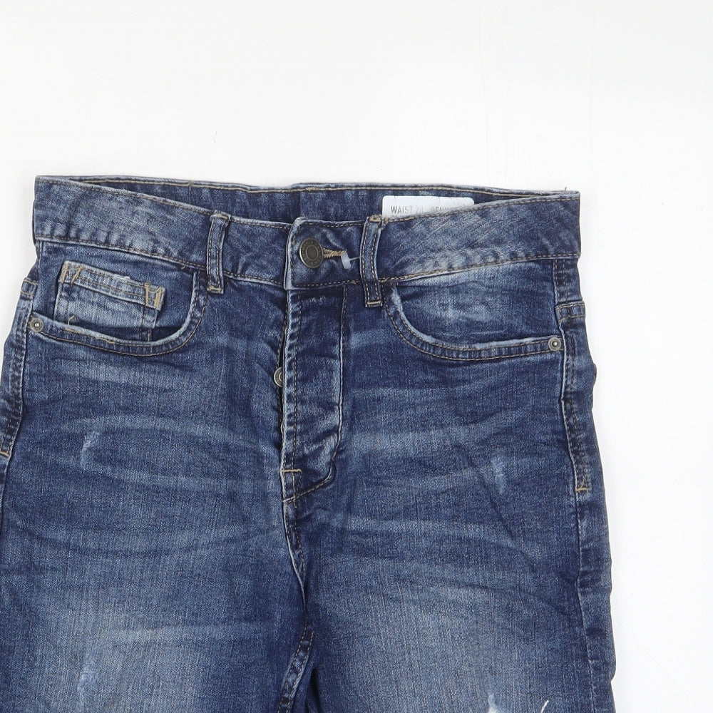 Denim & Co. Mens Blue Cotton Bermuda Shorts Size 28 in L11 in Slim Button - Pockets