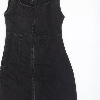 Denim & Co. Womens Grey Cotton Pinafore/Dungaree Dress Size 6 Square Neck Button