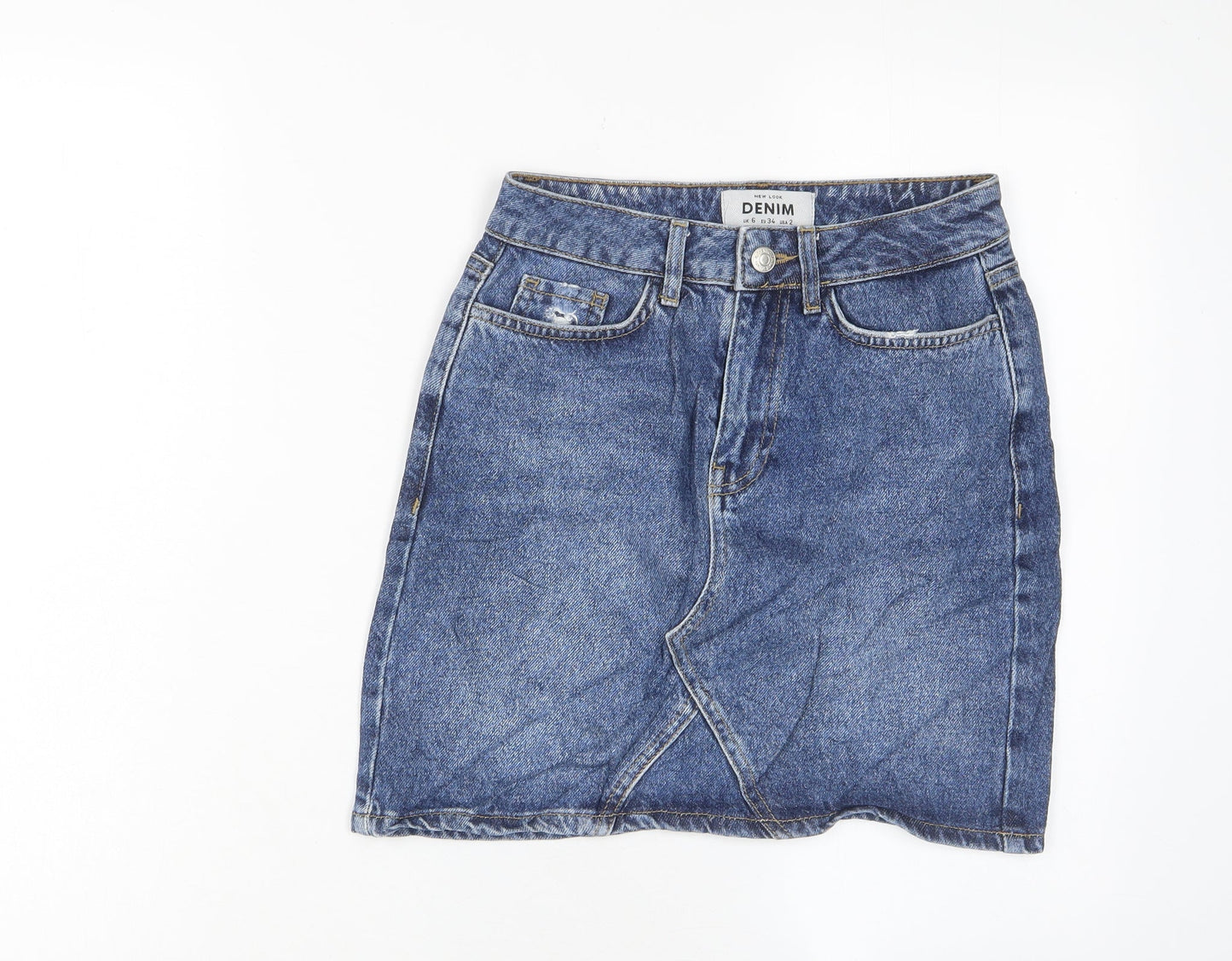 New Look Womens Blue Cotton A-Line Skirt Size 6 Zip - Pockets