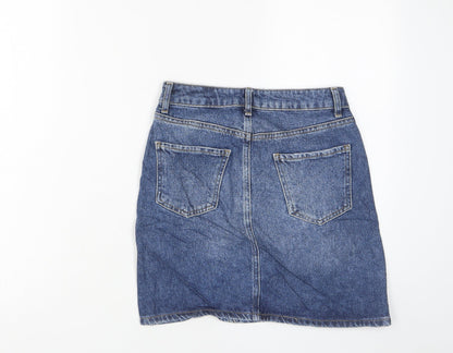 New Look Womens Blue Cotton A-Line Skirt Size 6 Zip - Pockets