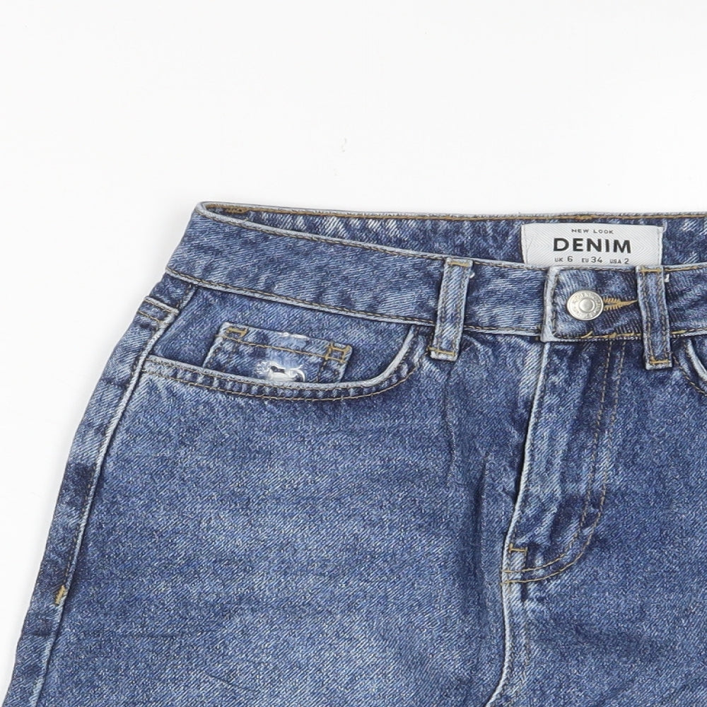 New Look Womens Blue Cotton A-Line Skirt Size 6 Zip - Pockets