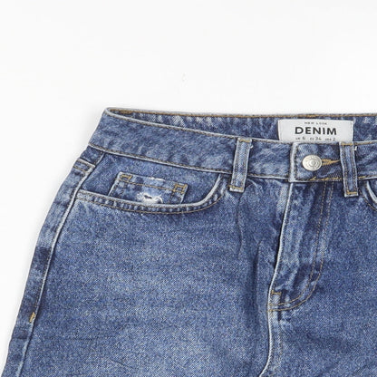 New Look Womens Blue Cotton A-Line Skirt Size 6 Zip - Pockets