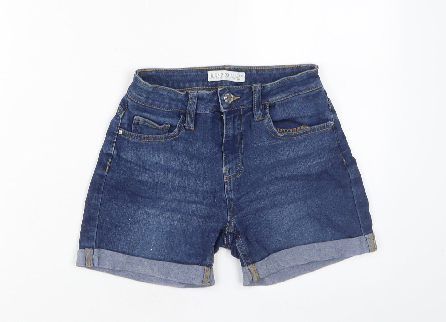 Denim & Co. Womens Blue Cotton Basic Shorts Size 6 L4 in Regular Zip - Pockets